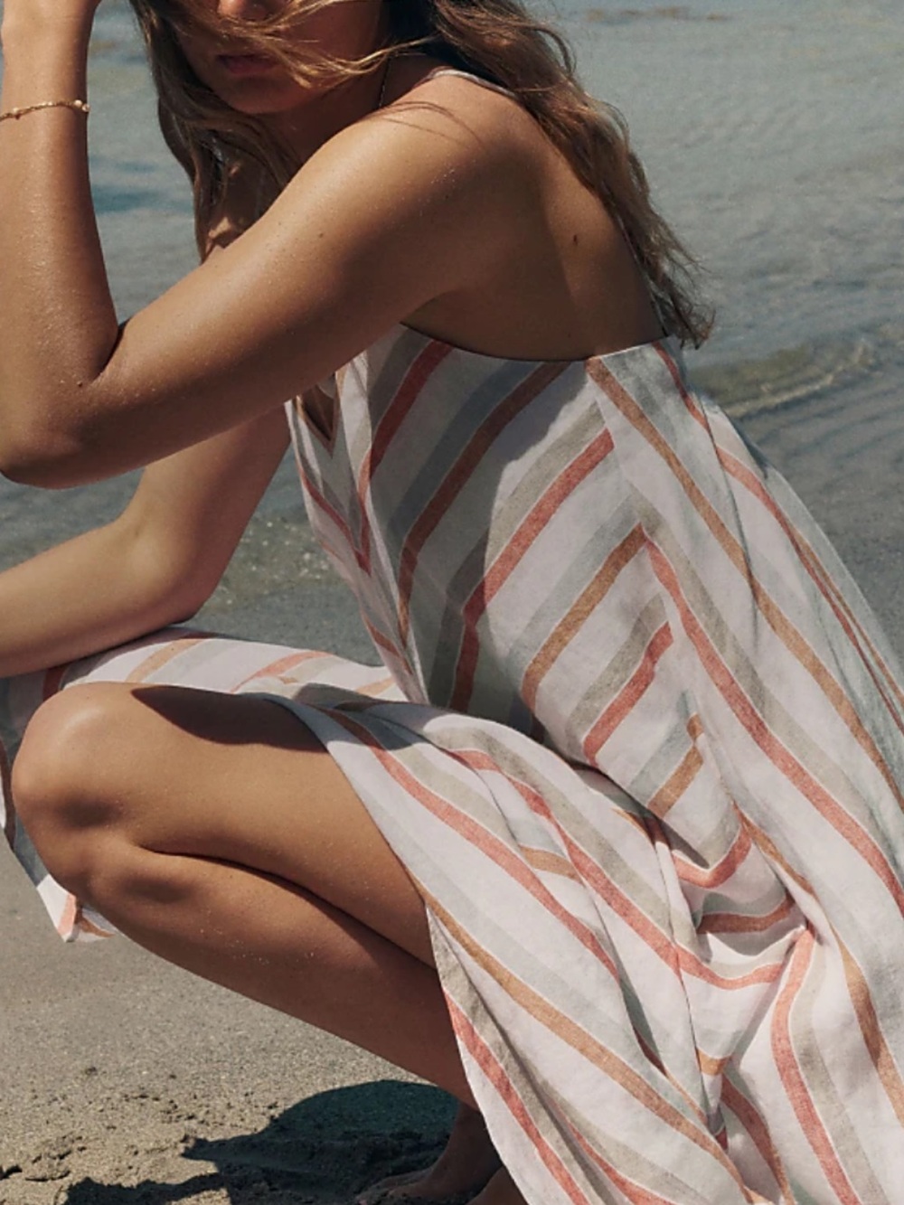 Madewell linen Maxi Slip Dress chevron stripe. Sz. Small - Picture 5 of 12